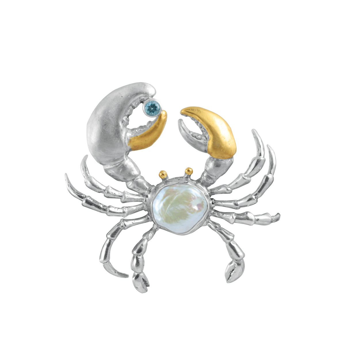 Sterling Silver Crab Component Pin Pendant With Blue Topaz,Pearl Keishi