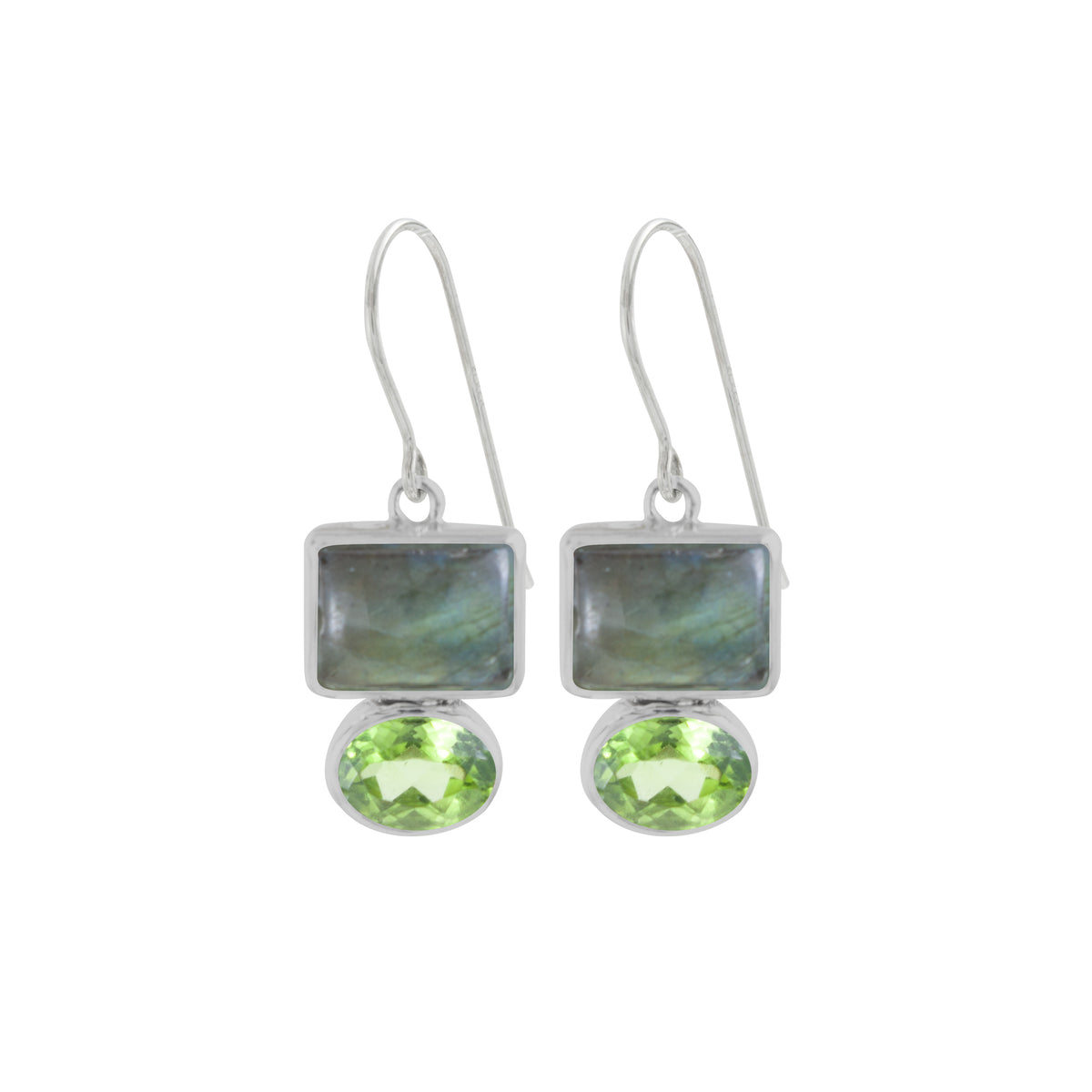 Sterling Silver Earring With Labradorite And Peridot Stones