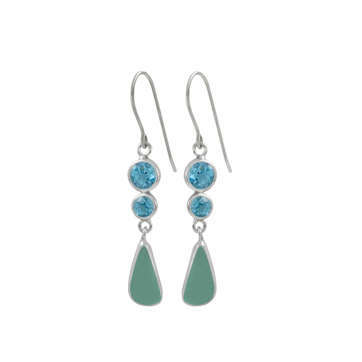 Sterling Silver Earring With Sea Glass &amp; Blue Topaz