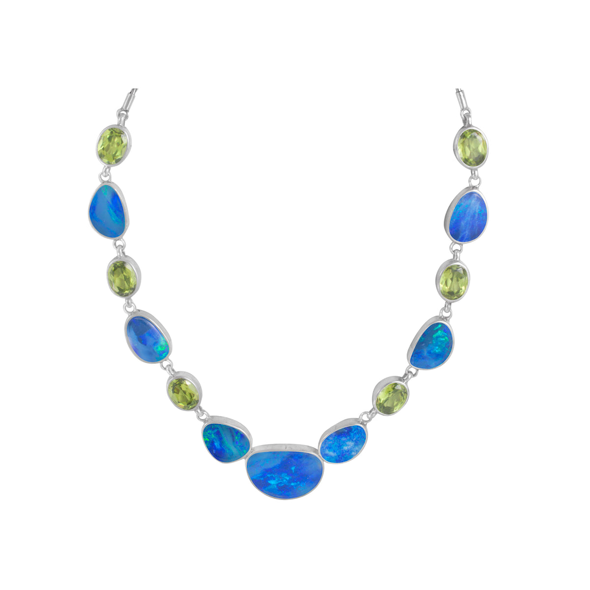 Sterling Silver Necklace With Opal Free Form, Peridot Oval Facet