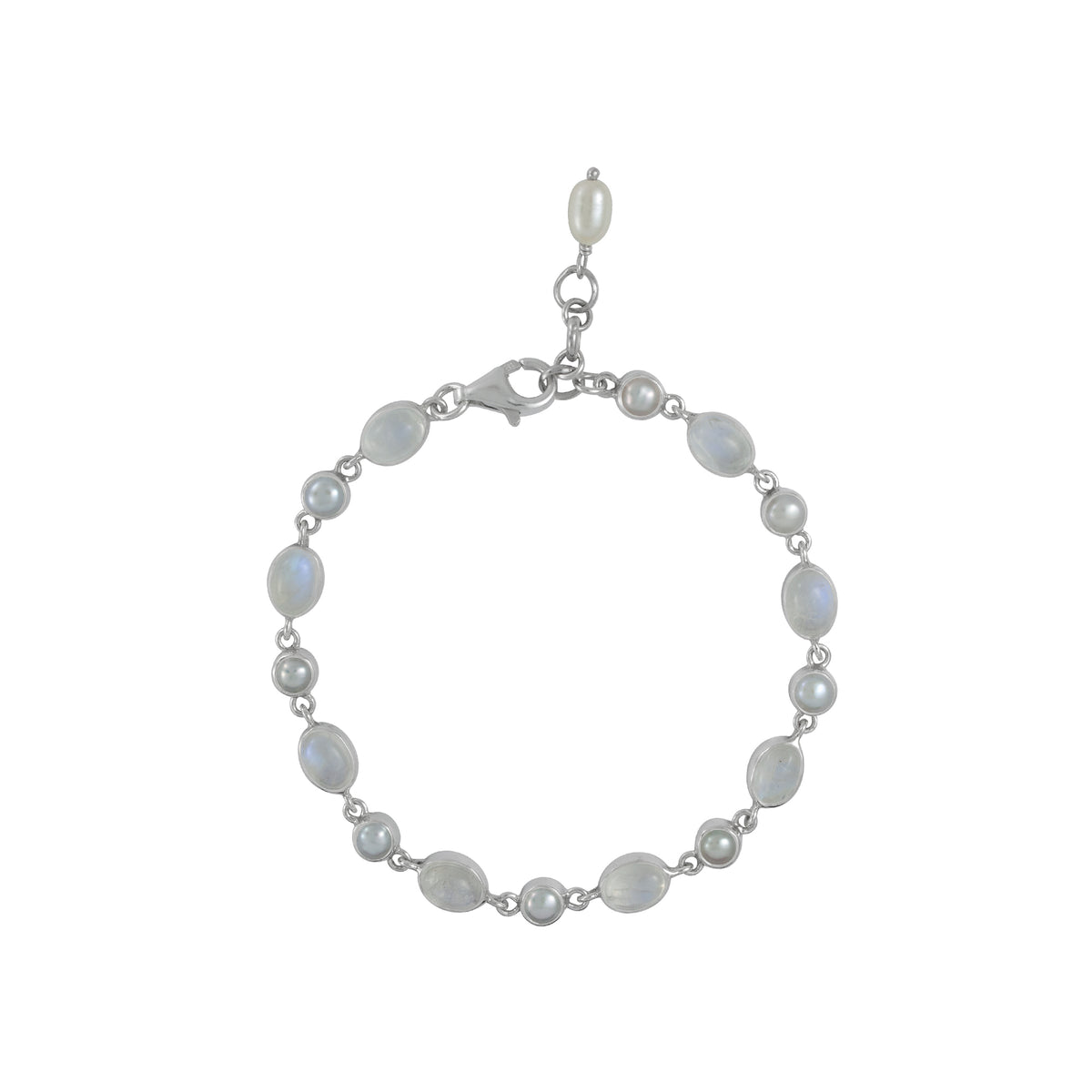 Sterling Silver Princess Collection Bracelet With  Round, Oval Stone Connected With Chain