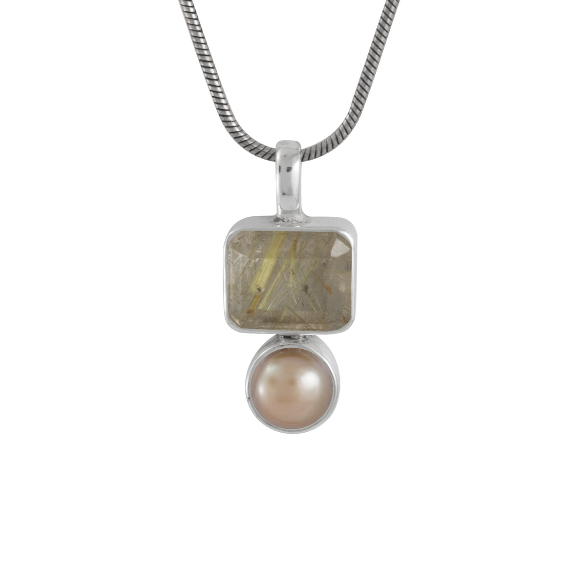 Pendant With Rutilated Rectangle And Pearl