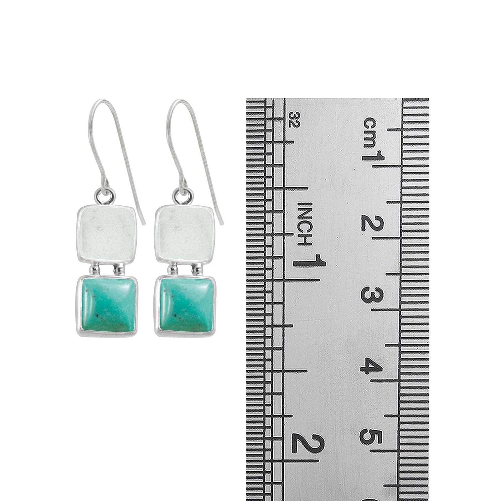 Sterling Silver Earring With Smokey Quartz, Turquoise Mosaic Square Facet