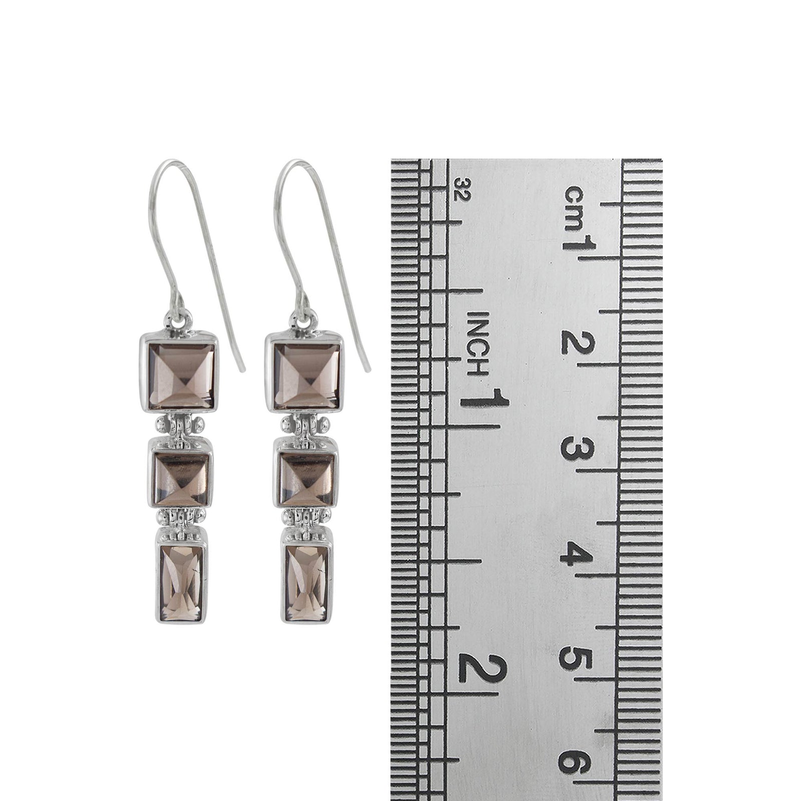 Sterling Silver Earring With 3 Smokey Quartz