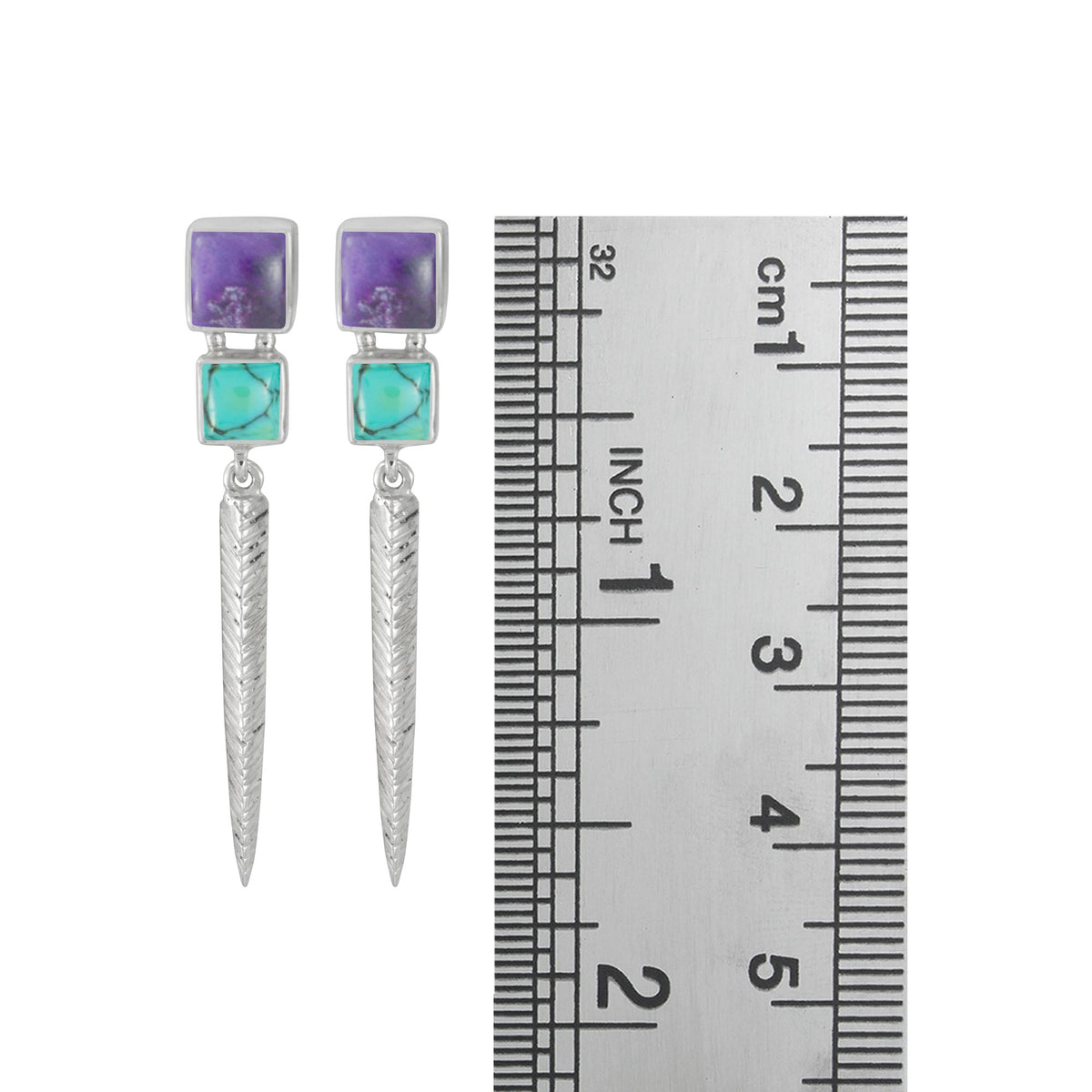 Sterling Silver Earring With Sugilate And Turquoise Square