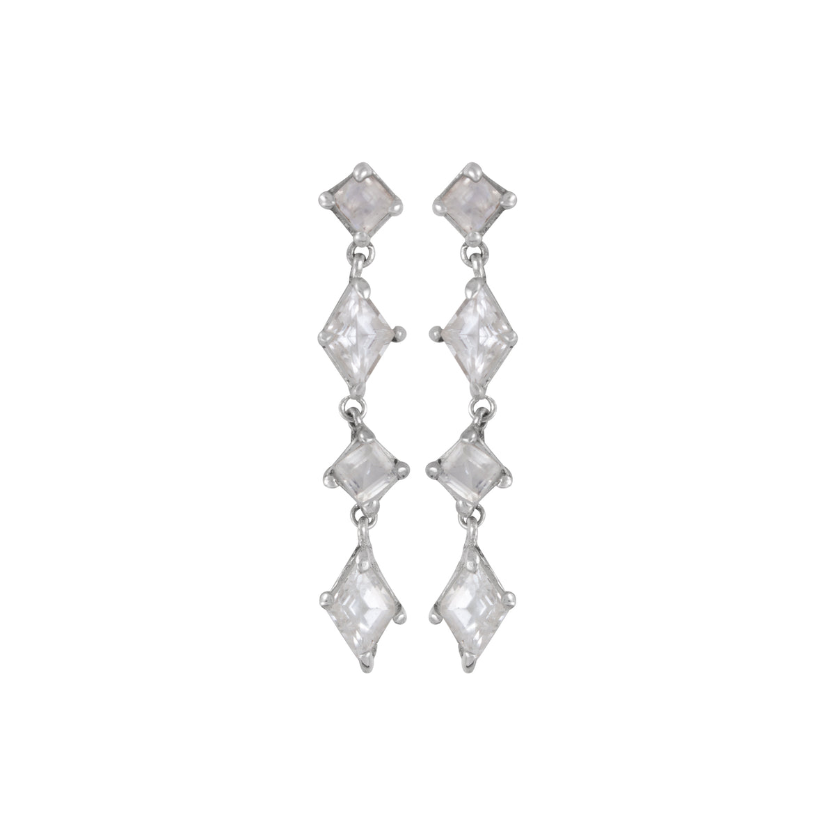 Sterling Silver Earring With Rainbowmoon Stone Square Facet, White Topaz Diamond