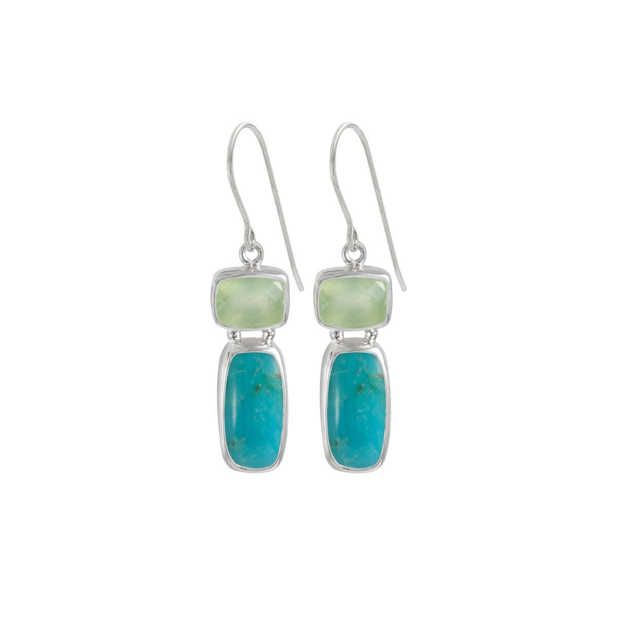 Sterling Silver Earring With Praynite cushion Checker, Turquoise Rectangle Cushion