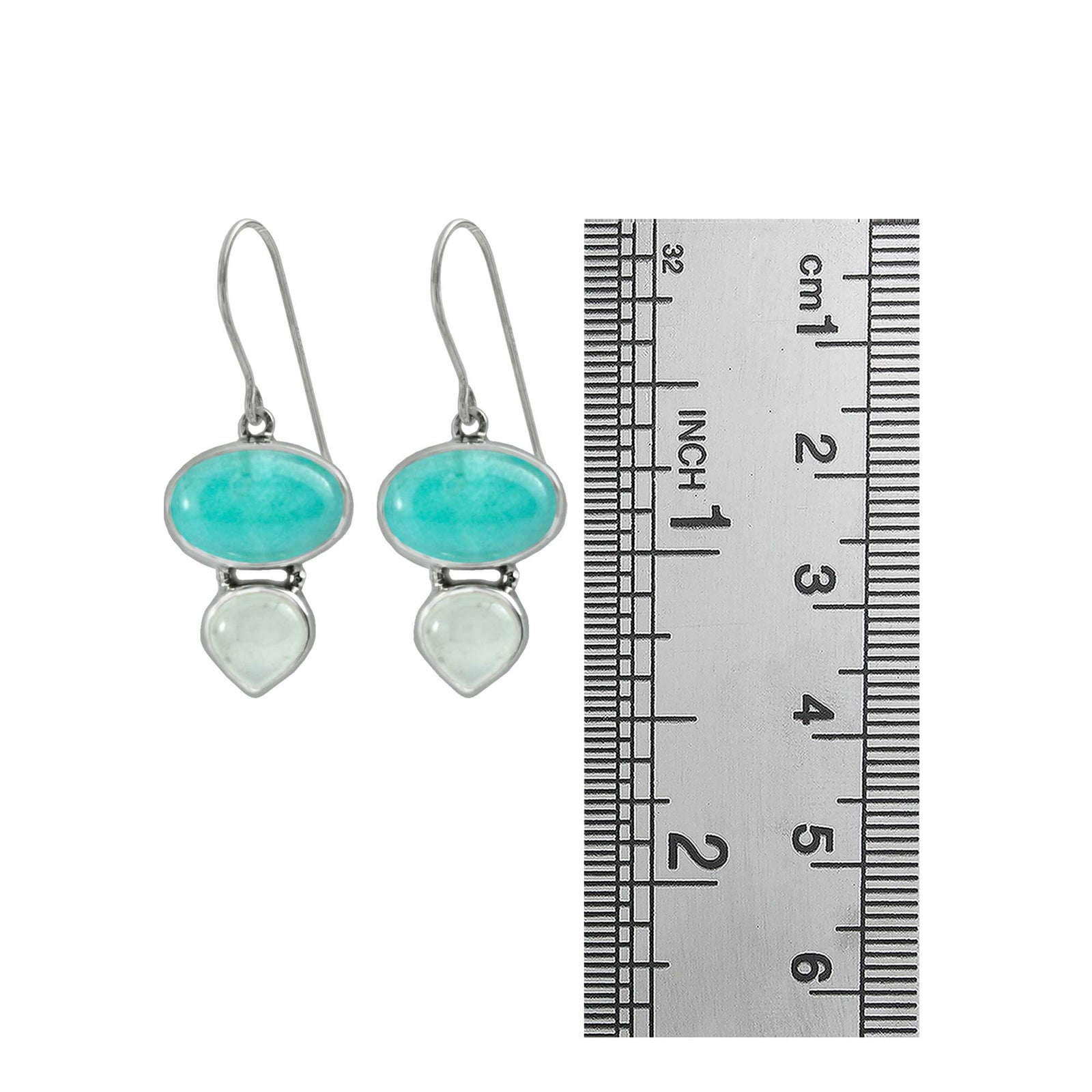 Sterling Silver Earring With Amozonite Oval, Moon Stone Tri Angle