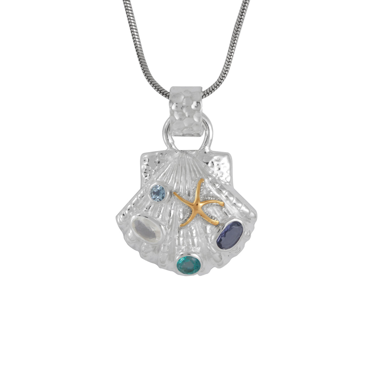 Sterling Silver Pendant  Sea Shell Component With Multi Shape Stone