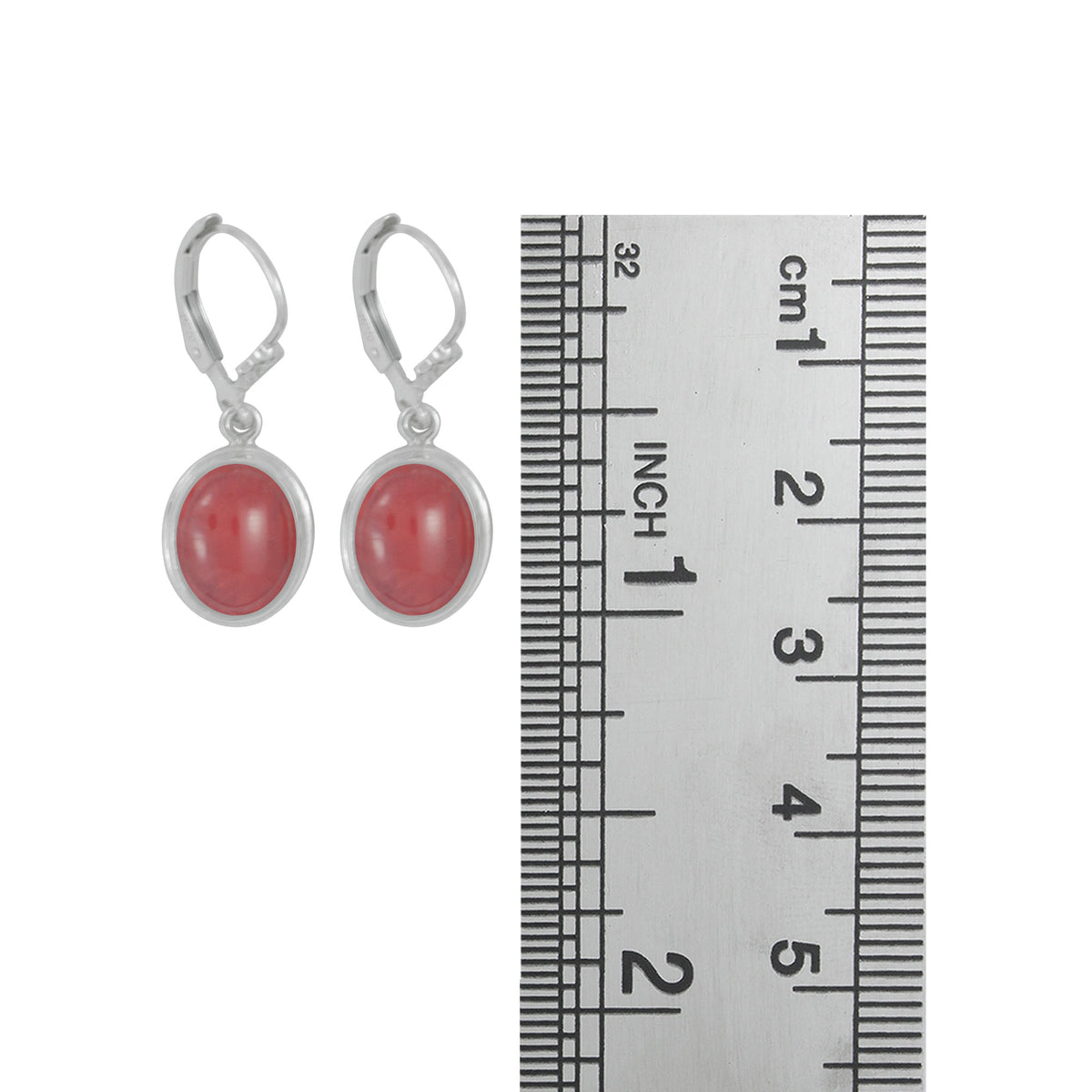 Sterling Silver Earring With Single Stone Coral Oval Drop On Euro Bak