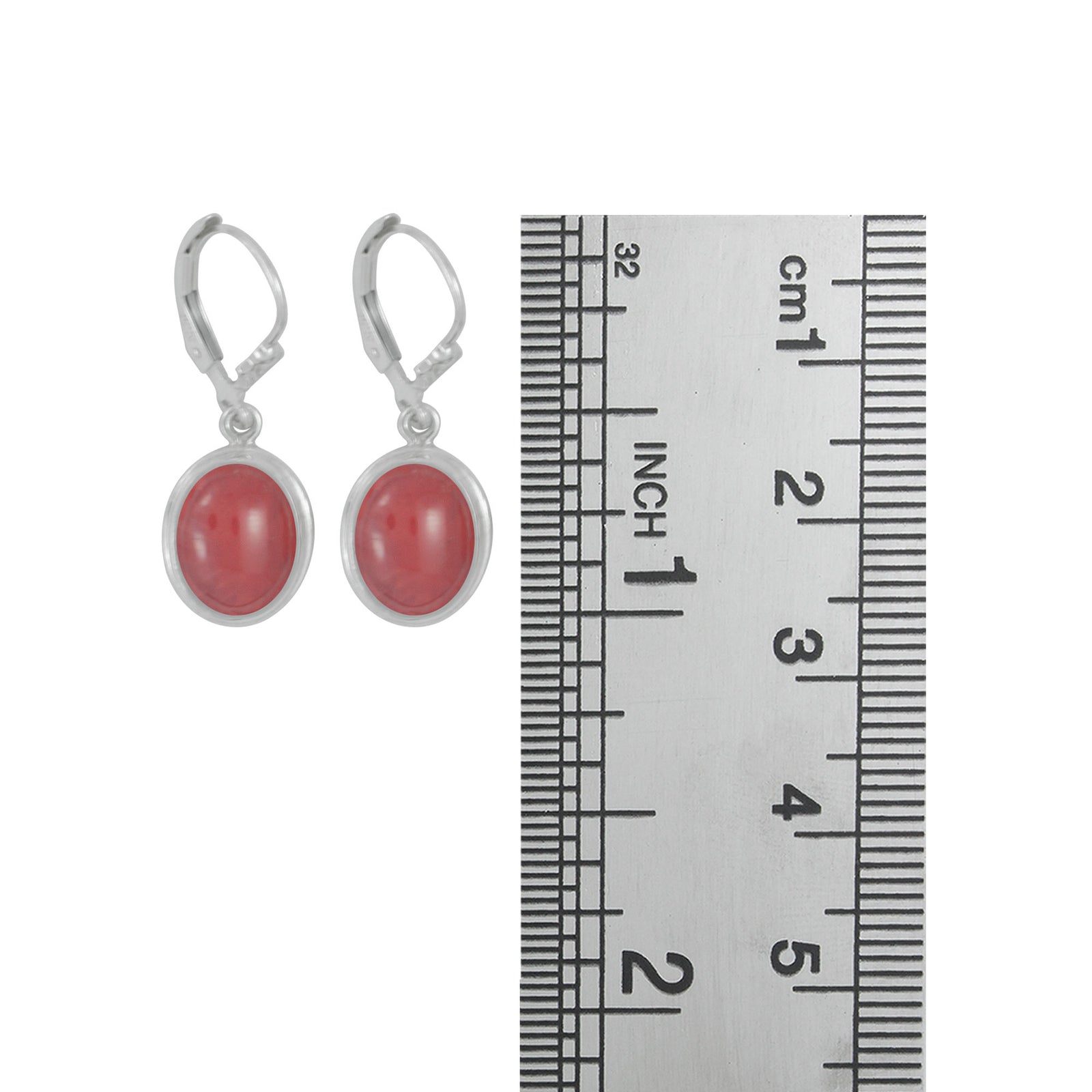 Sterling Silver Earring With Single Stone Coral Oval Drop On Euro Bak
