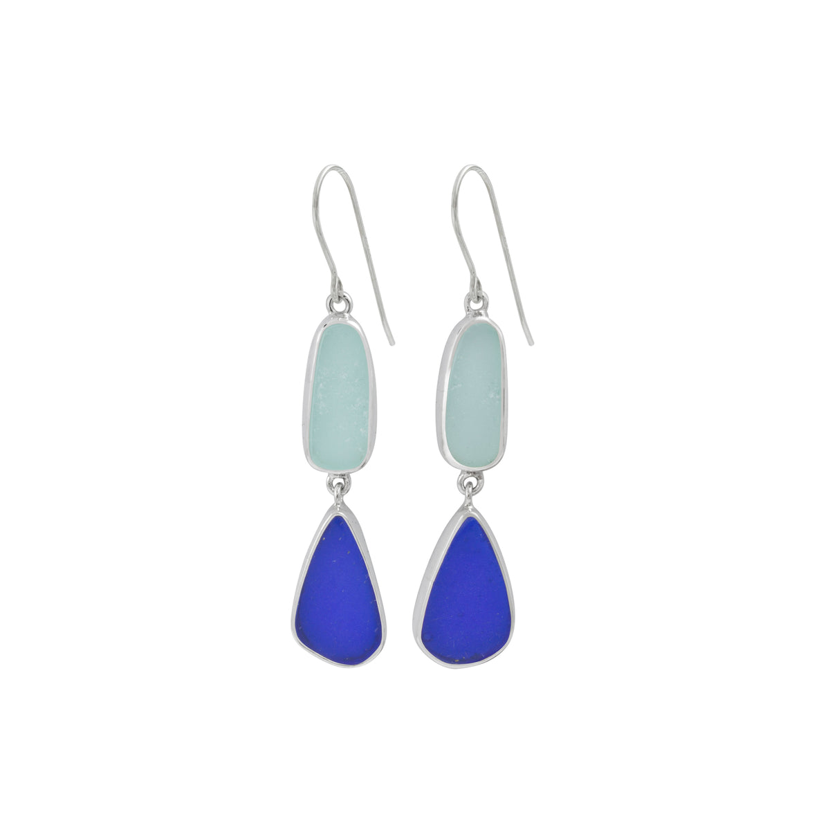 Sterling Silver Earring With Blue &amp; Aqua Sea Glass