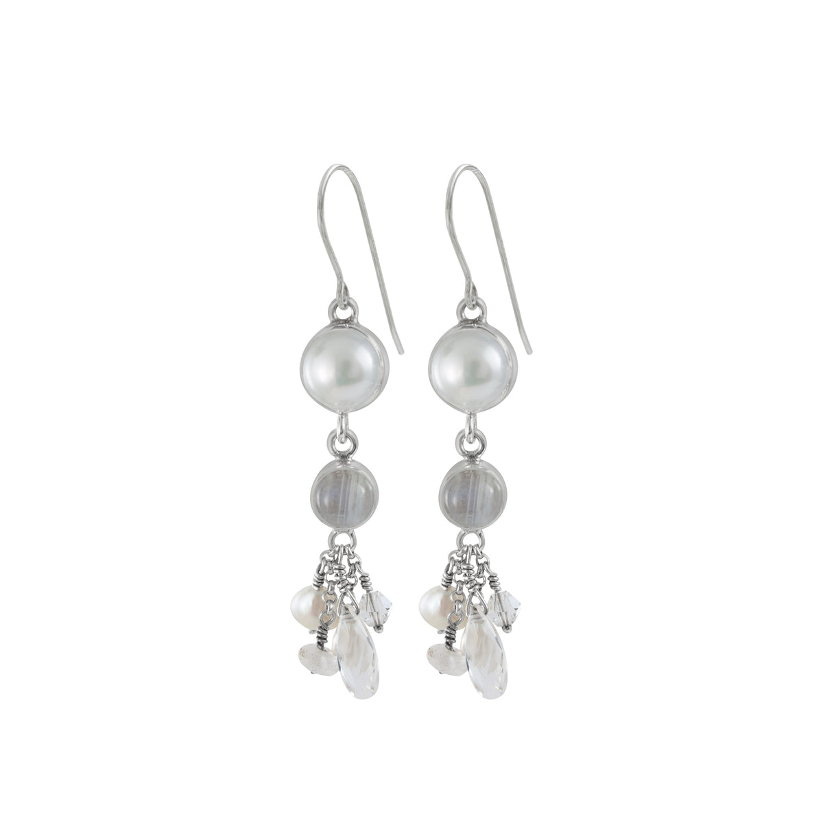 Sterling Silver Earring With Hanging Custer Beads