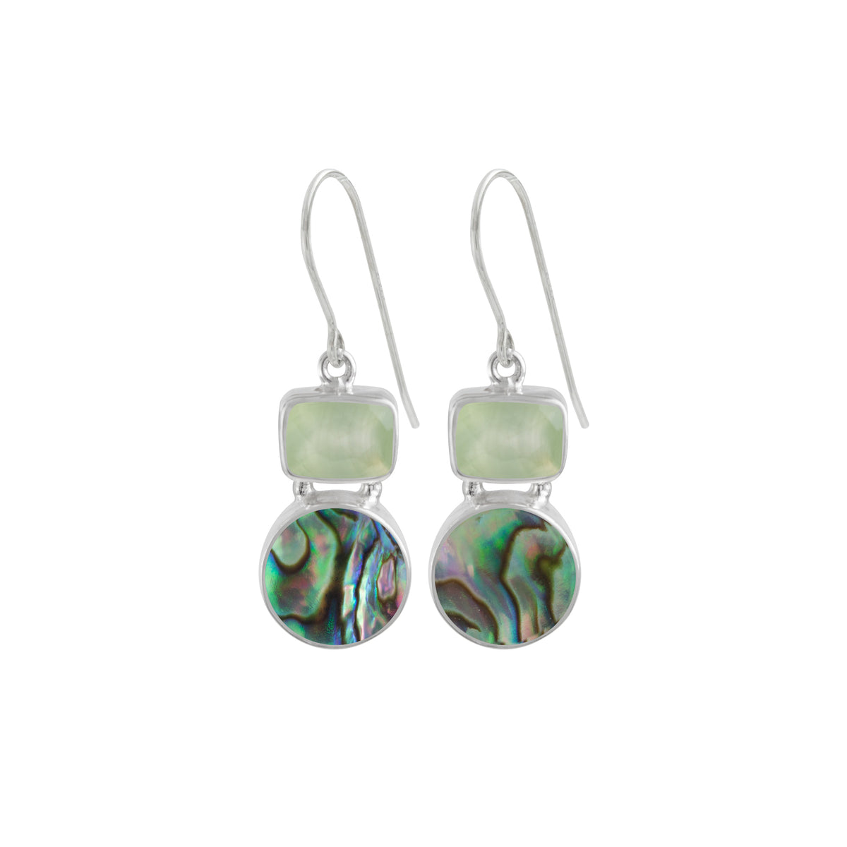 Sterling Silver Earring With Praynite Cushion Checker, Round Paua