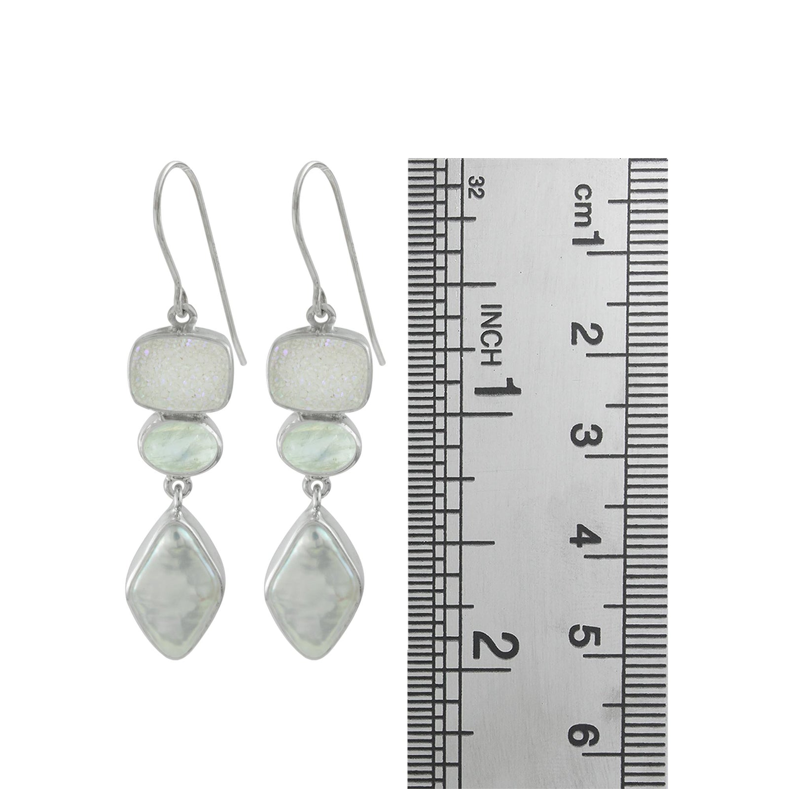 Exquisite Druze Rainbow Moonstone & Pearl Earring