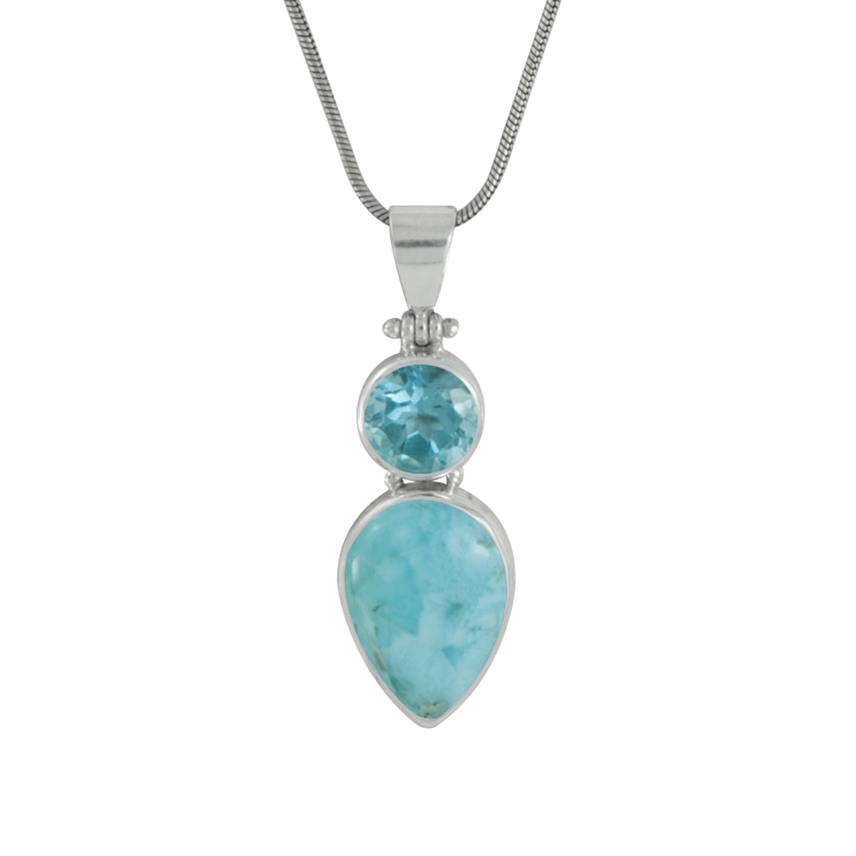Silver Pendant With Larimar And Blue Topaz