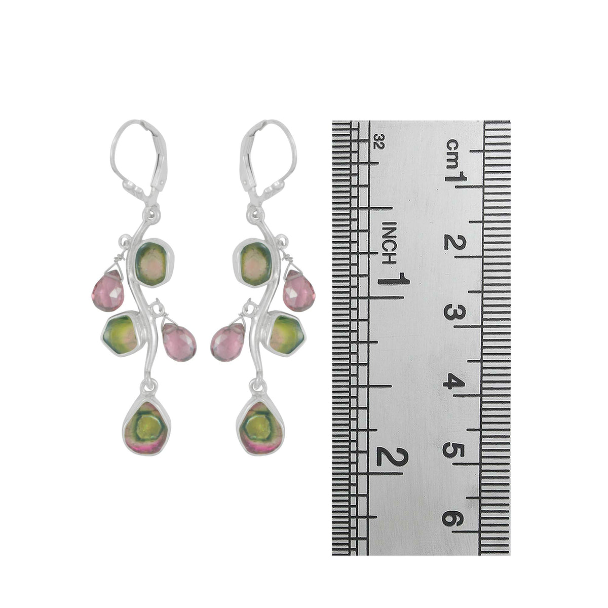 Sterling Silver Earring Branch With Watermelon &amp; Beads Drop