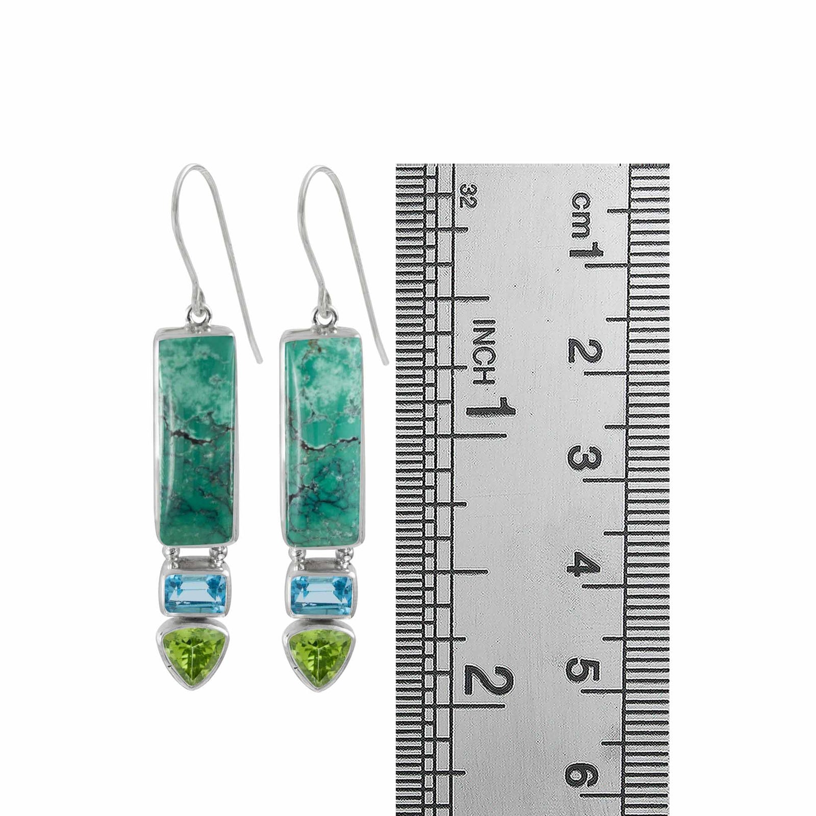 Natural Turquoise Earrings with Blue Topaz and Peridot