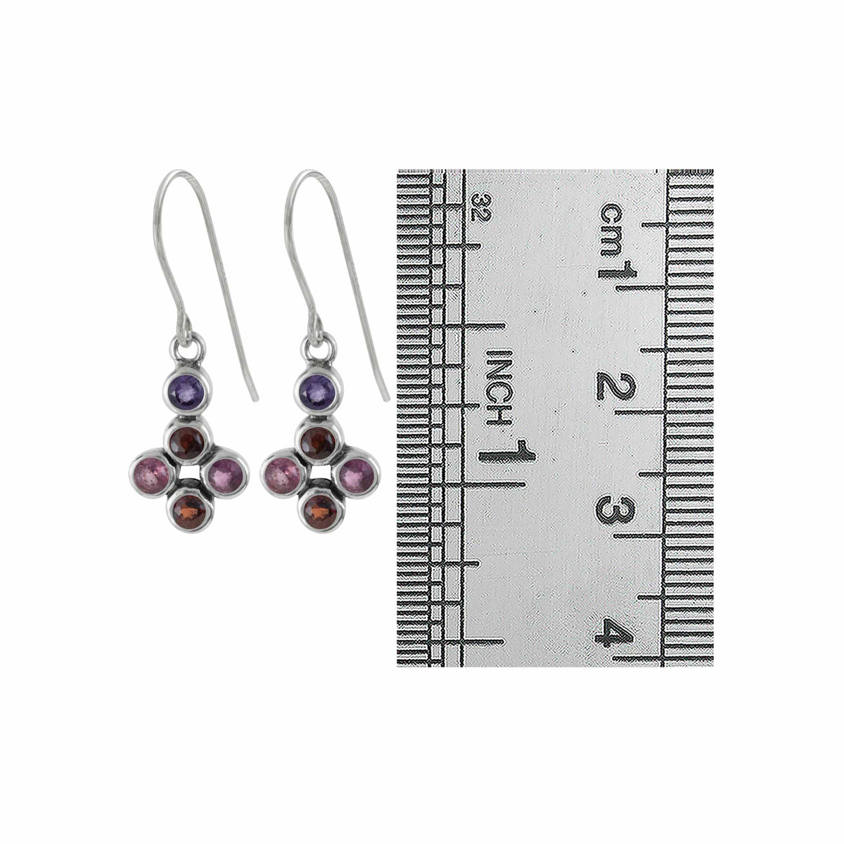 Sterling Silver Earring With Multi Color Facet Stone