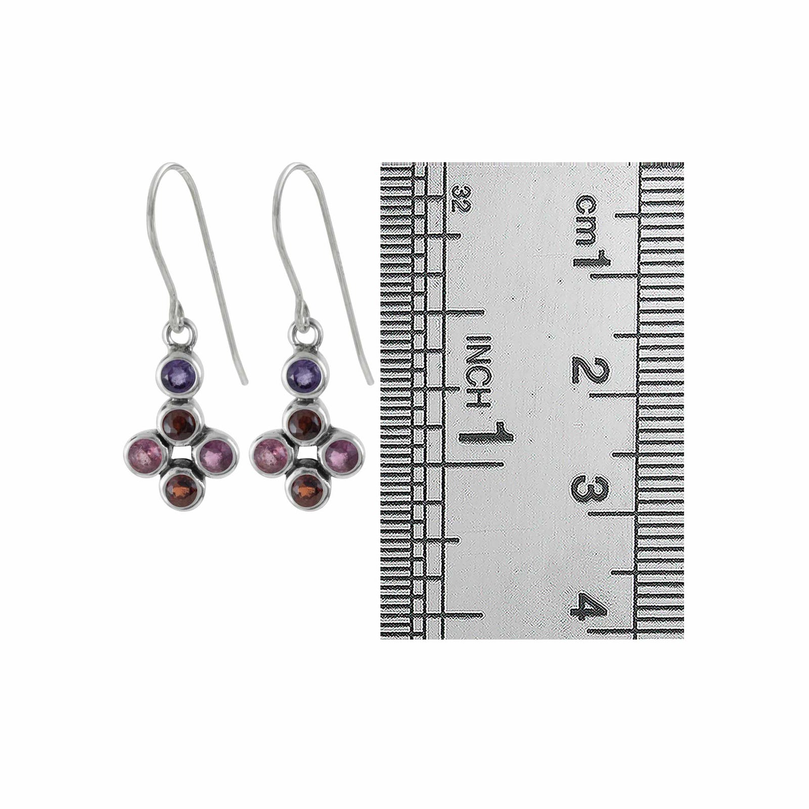Sterling Silver Earring With Multi Color Facet Stone