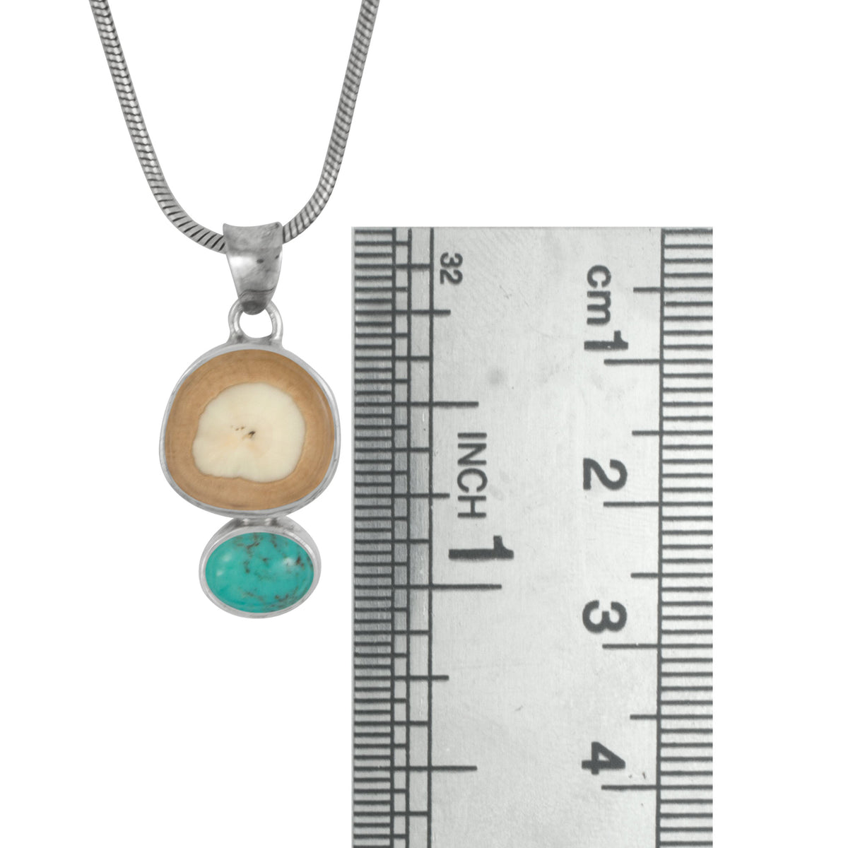 Sterling Silver Pendant With Fossil Ivory, Turquoise Oval