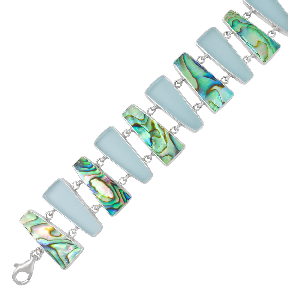 Sterling Silver Bracelet With Shell Paua And Seaglass Aqua