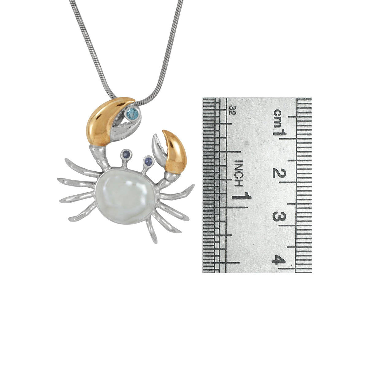 Sterling Silver Pendant Crab Component With Pearl, Iolite, Blue Topaz Round Facet