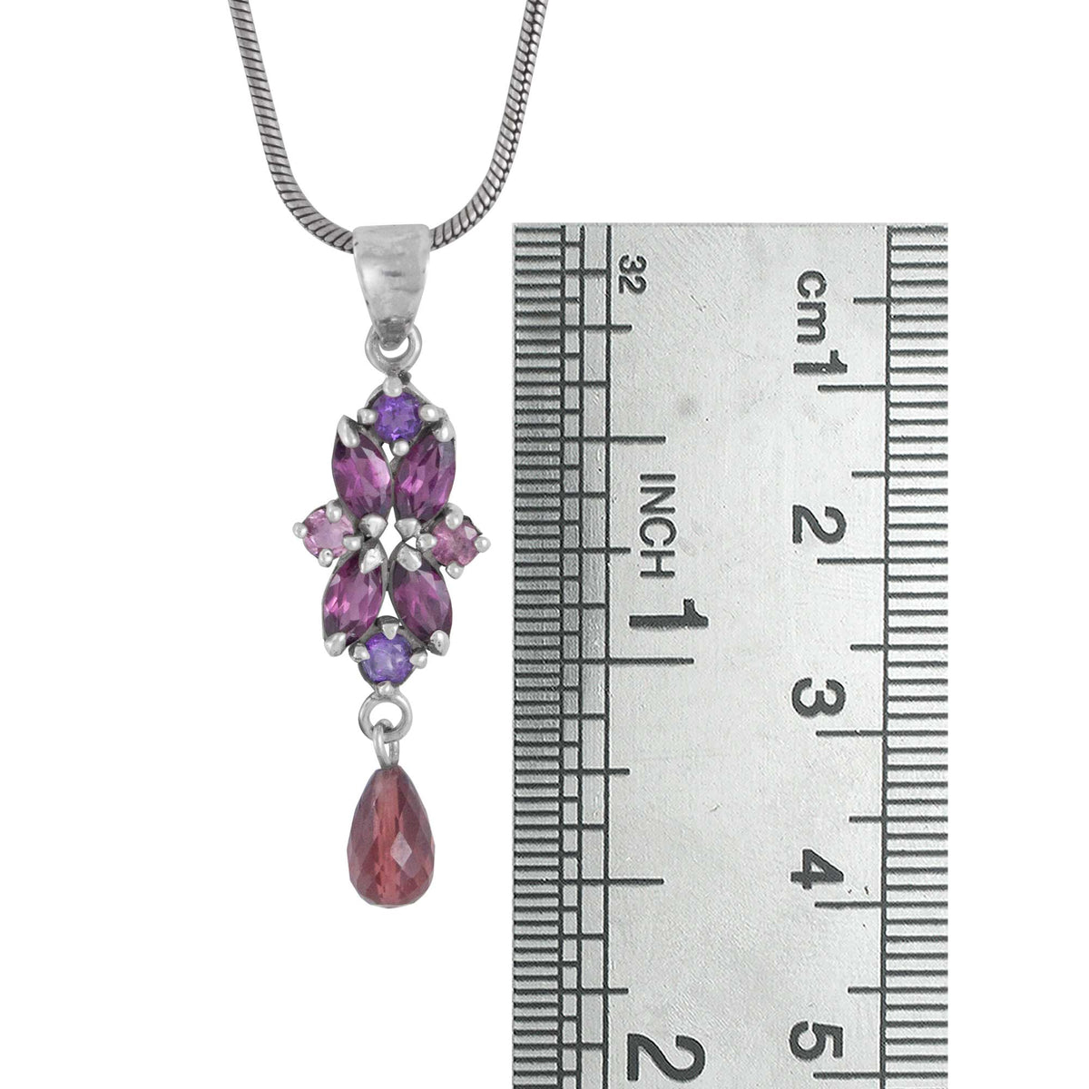 Sterling Silver Marquise Flower Pendant With Round Stone