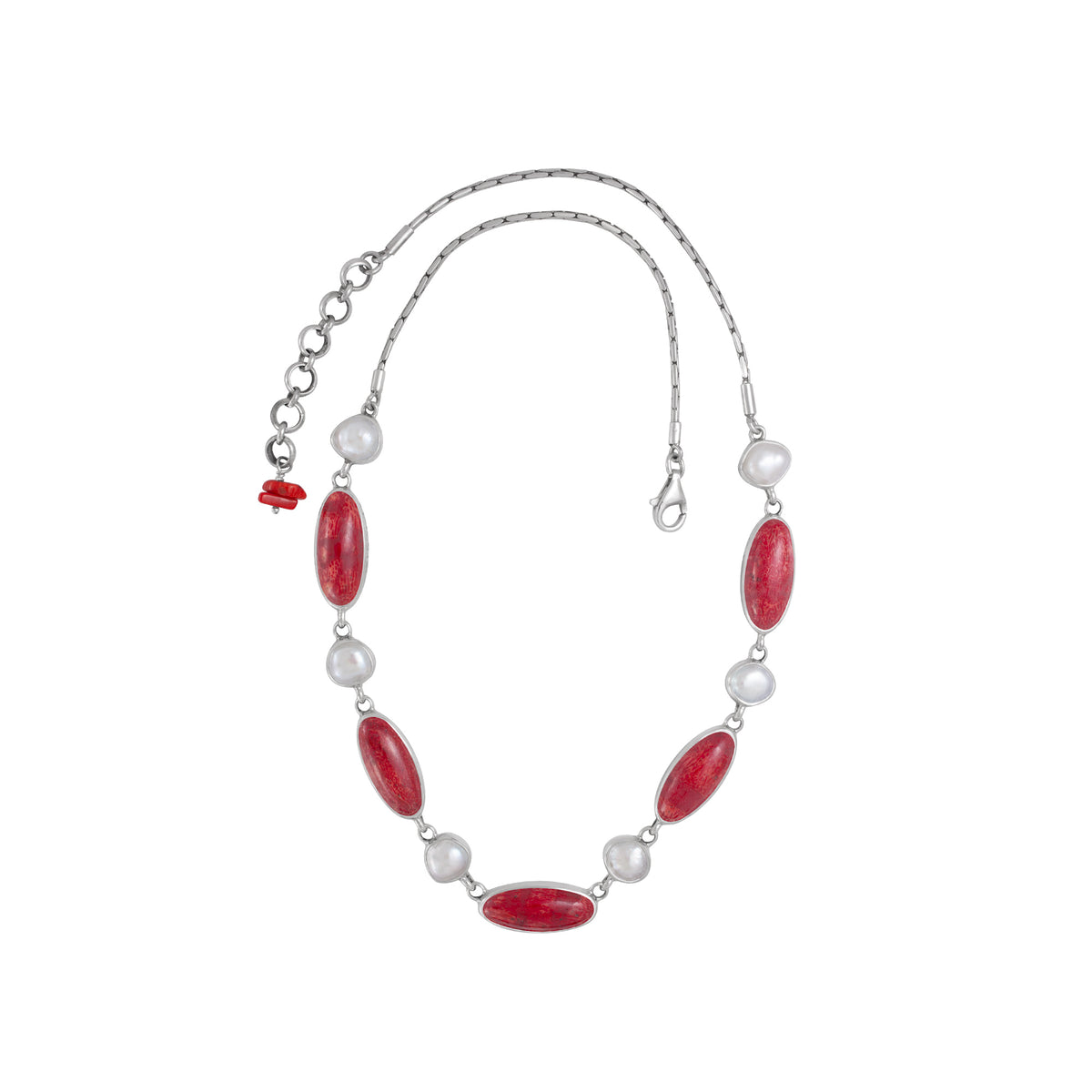 Simple Summer Elegance Keshie Pearl And Red Coral Necklace
