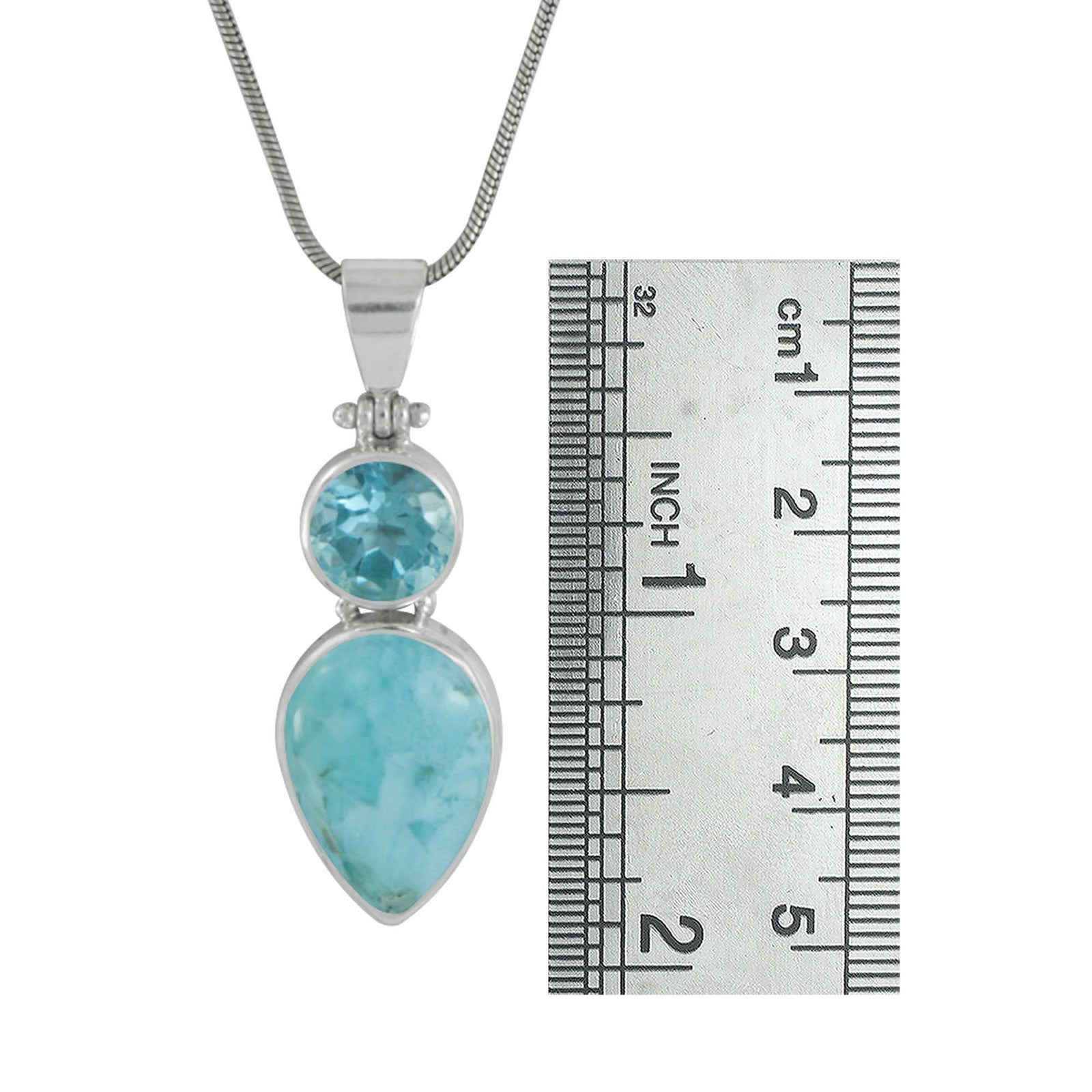 Silver Pendant With Larimar And Blue Topaz