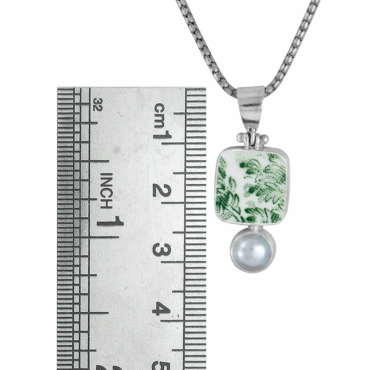 Silver Pendant With Pottery And Pearl