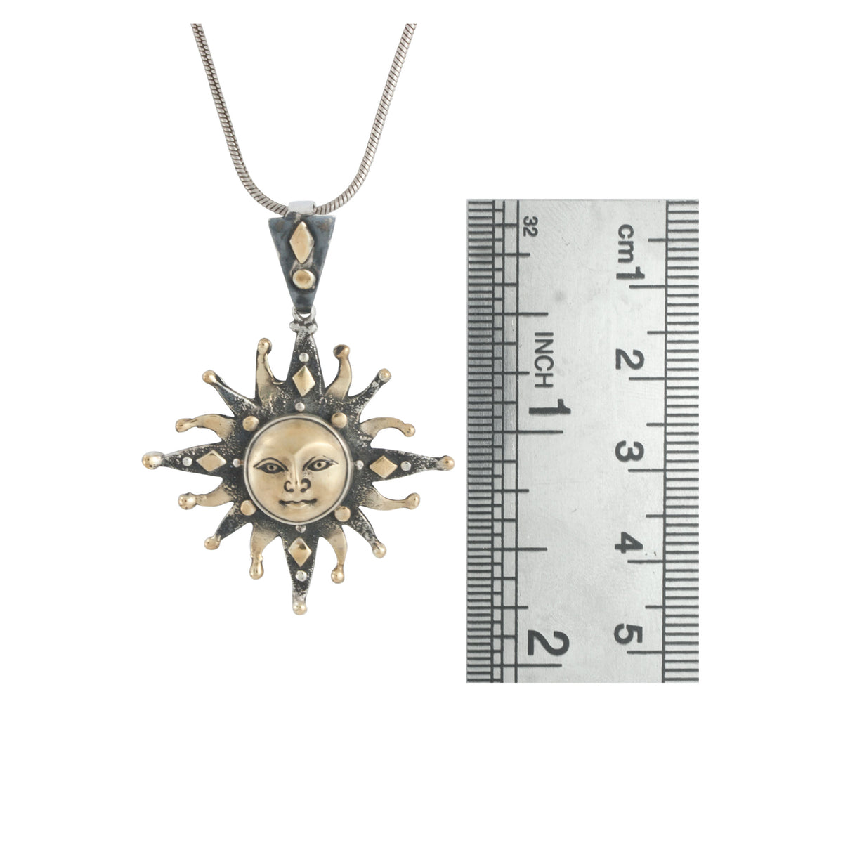 Sterling Silver Mini Gold Sunface Pendant