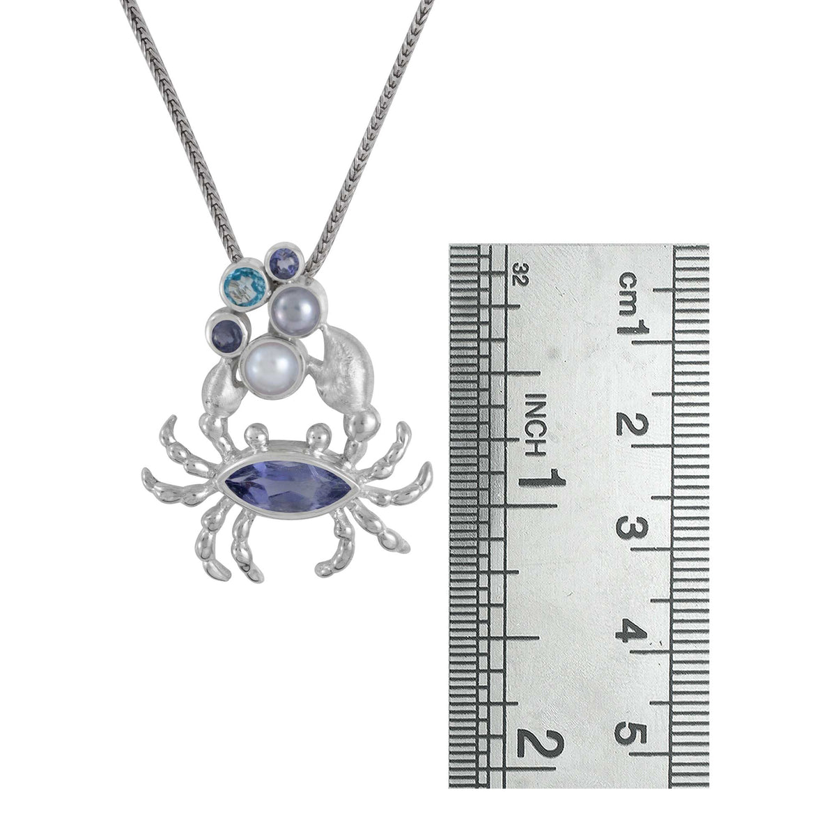 Blue Crab Pendant with Gemstone Bubbles
