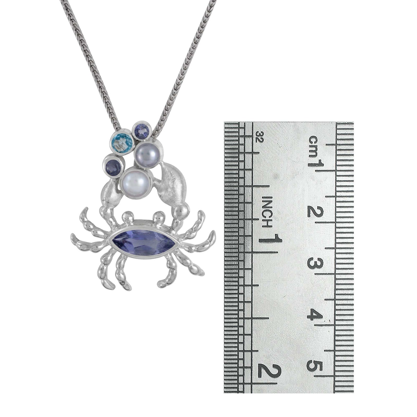 Blue Crab Pendant with Gemstone Bubbles