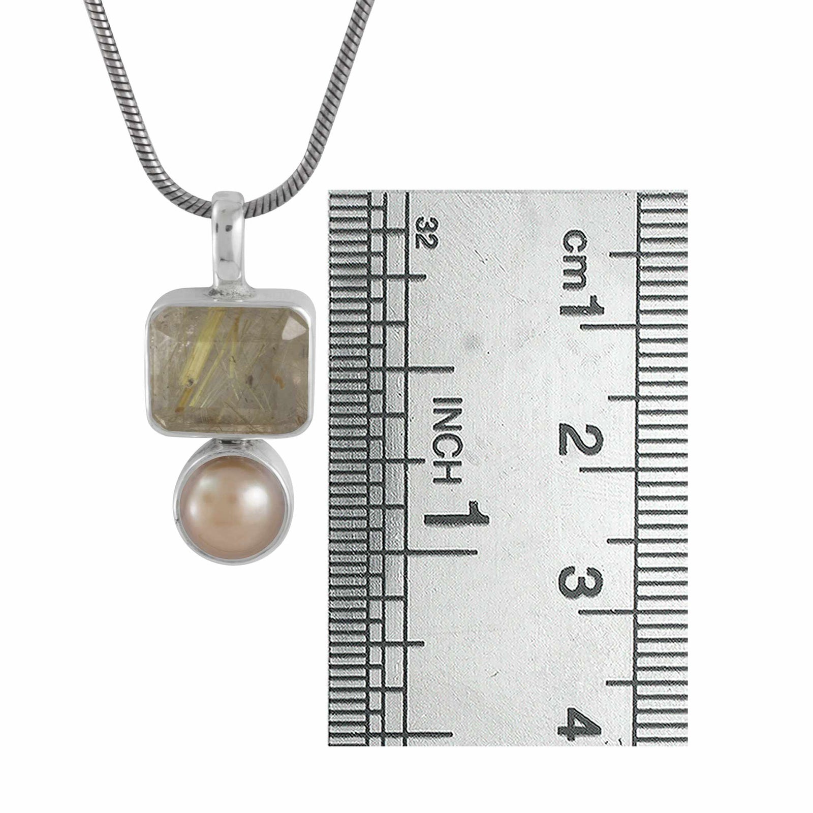 Pendant With Rutilated Rectangle And Pearl