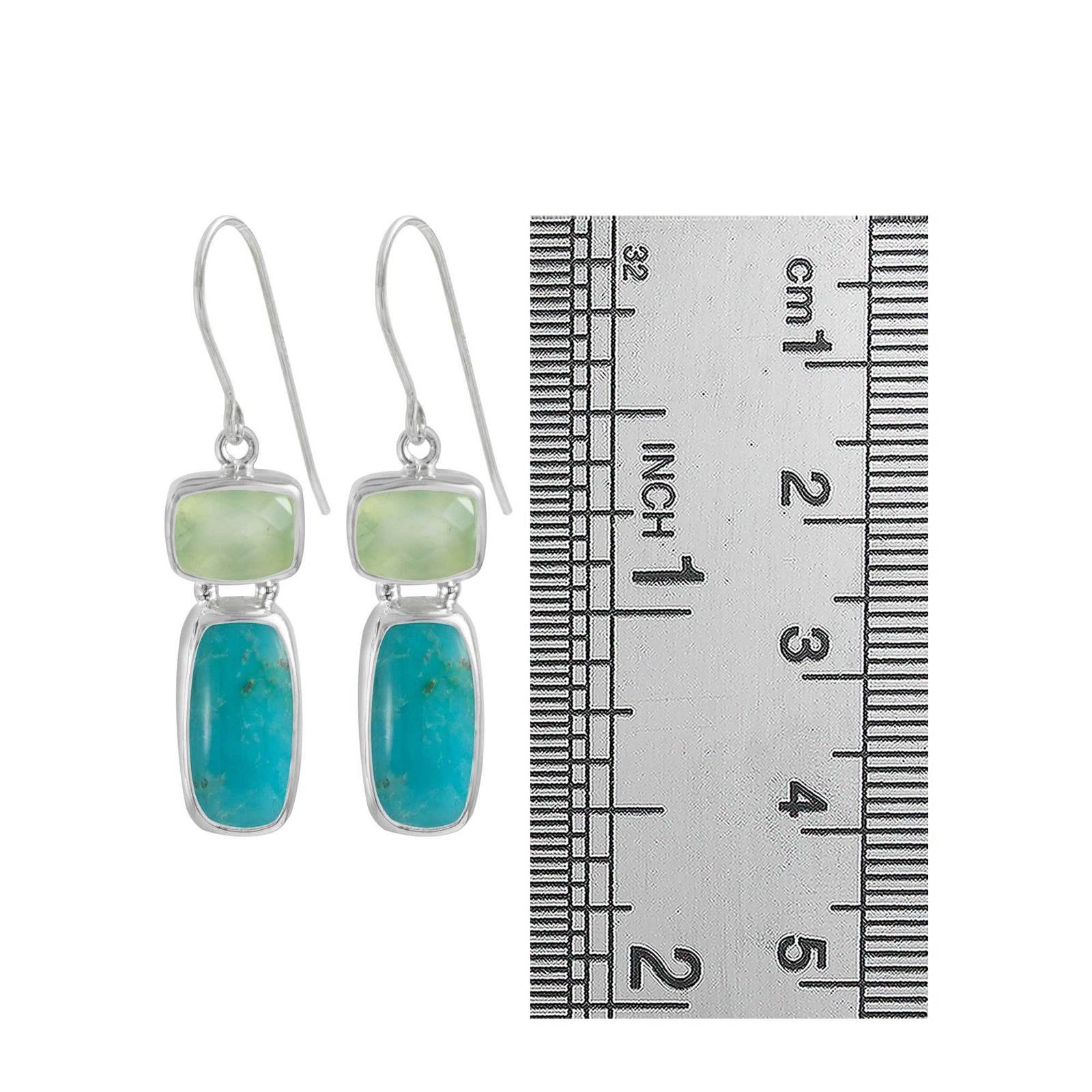 Sterling Silver Earring With Praynite cushion Checker, Turquoise Rectangle Cushion