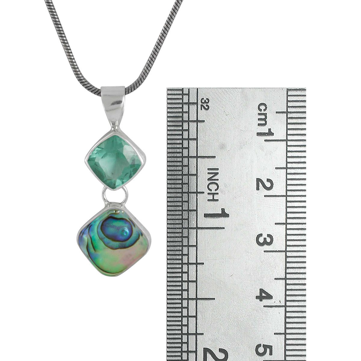 Sterling Silver Pendant With Amethyst Square, Paua Drop