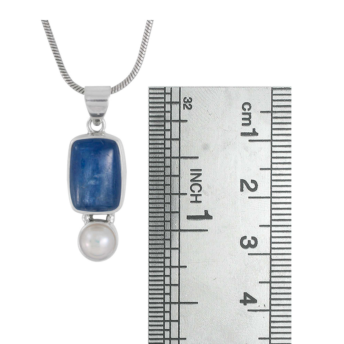 Sterling Silver Pendant With Kynite Rectangle Cushion, Pearl