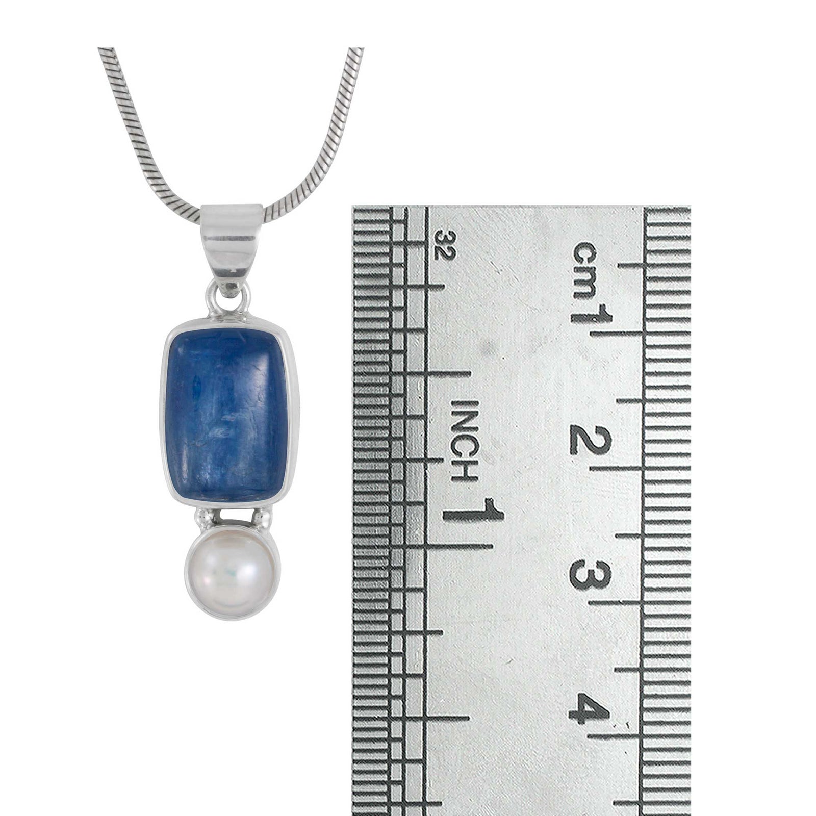Sterling Silver Pendant With Kynite Rectangle Cushion, Pearl