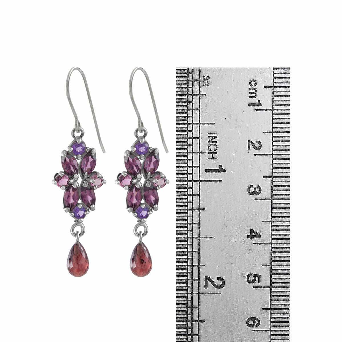 Sterling Silver Marquise Flower Earring With Round Stone