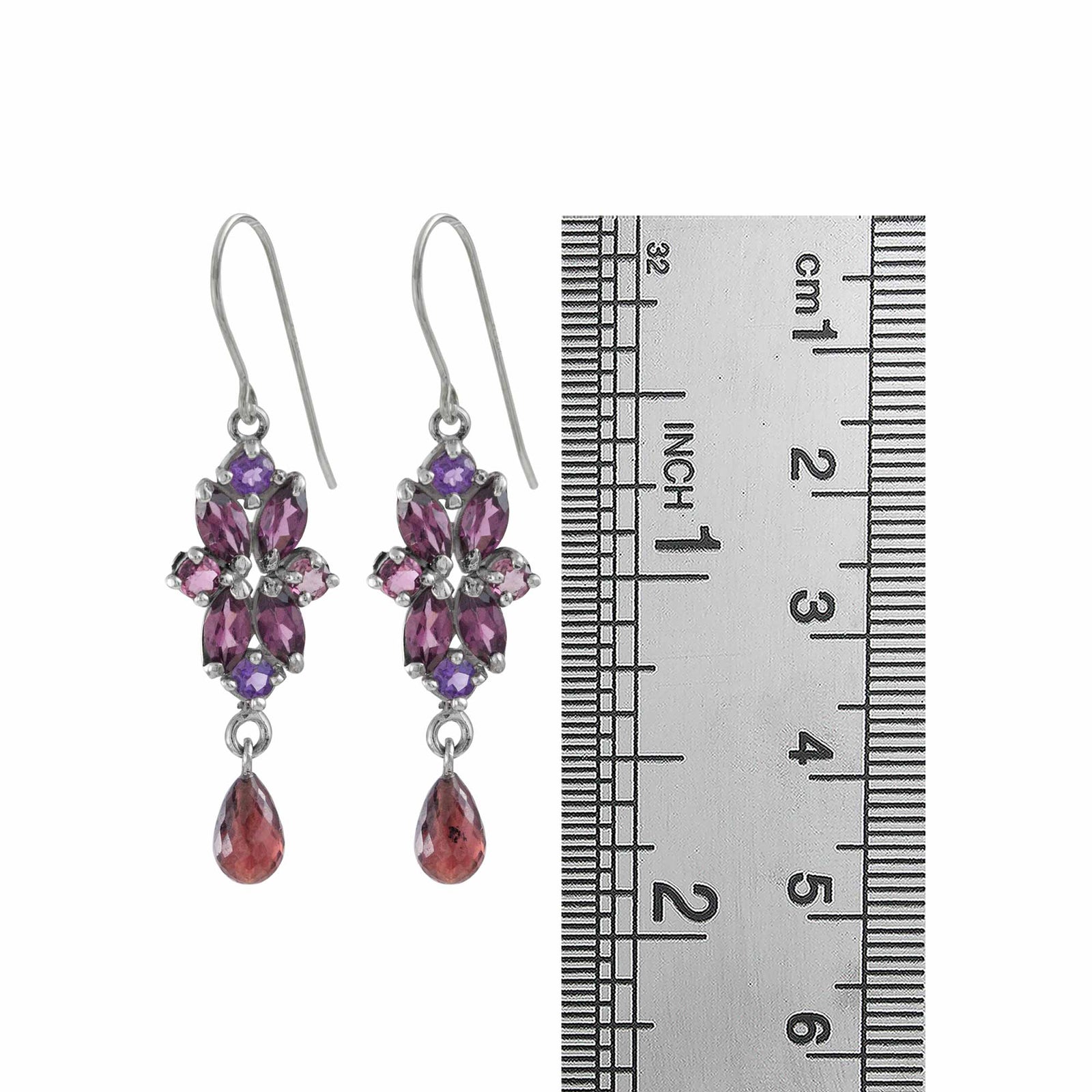 Sterling Silver Marquise Flower Earring With Round Stone