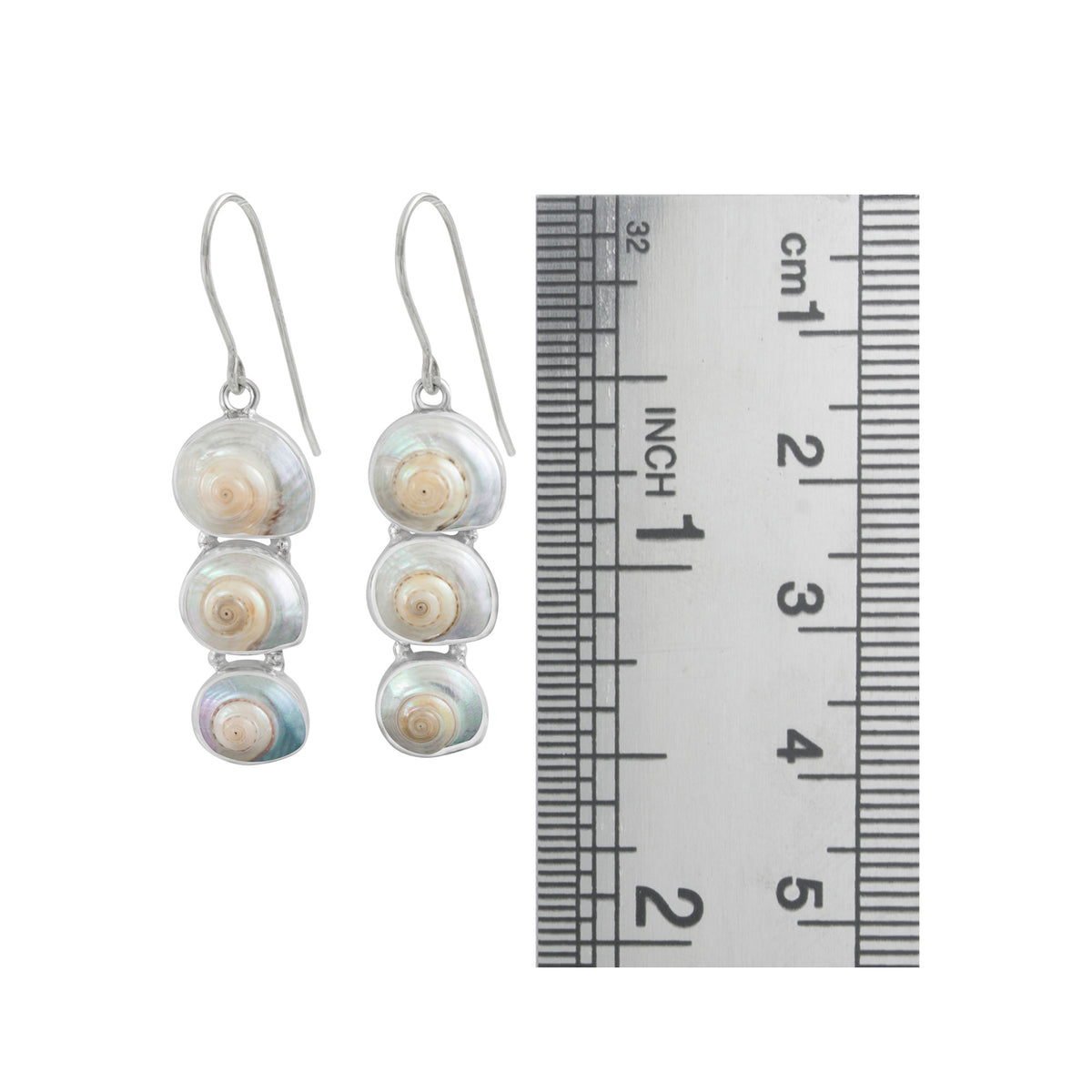 Sterling Silver Earring With 3 Shell Malabar Turbos