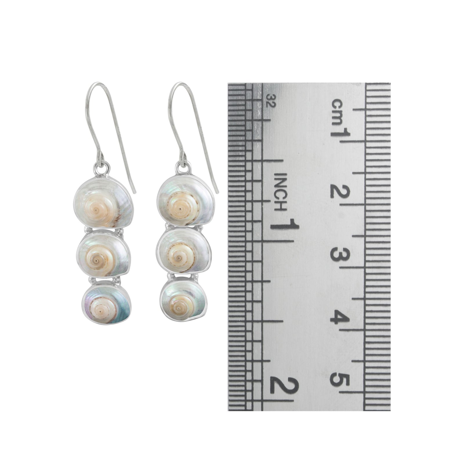 Sterling Silver Earring With 3 Shell Malabar Turbos