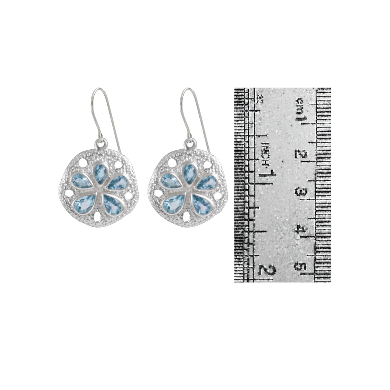 Sterling Silver Earring Biscuit Component With Blue Topaz Pear Facet