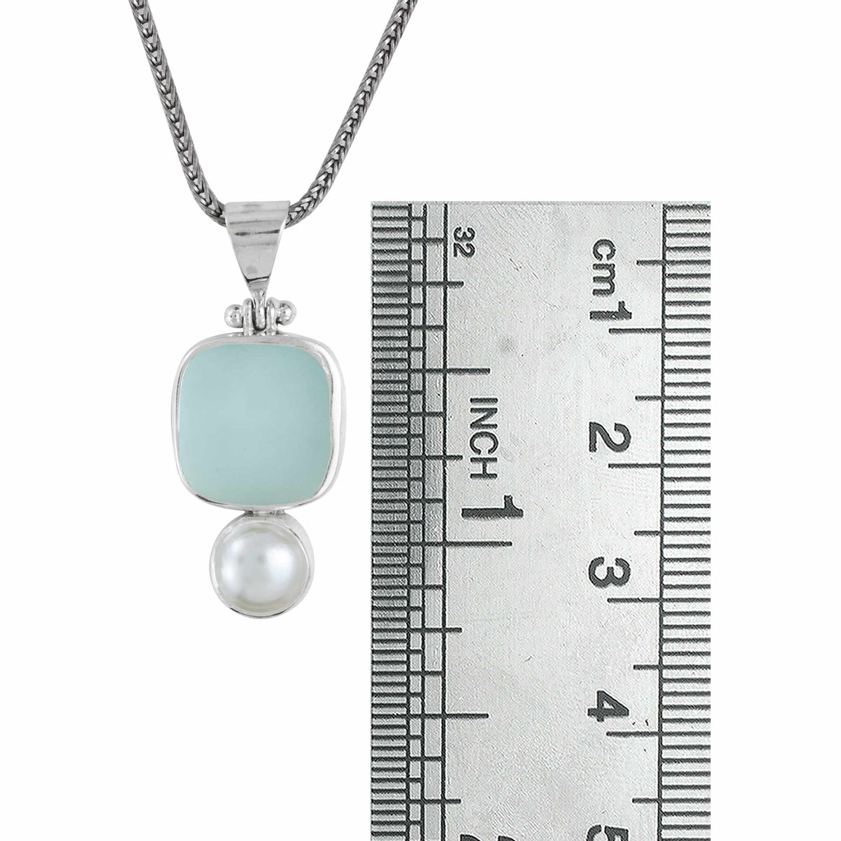 Sterling Silver Pendant With Sea Glass, Pearl