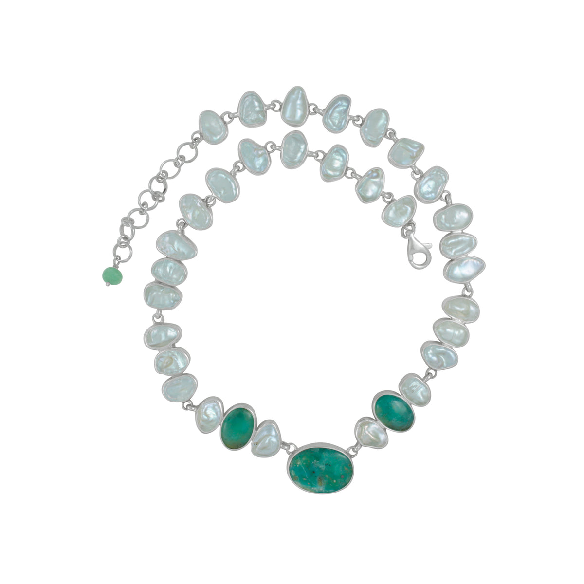 Sterling Silver Necklace With Peruvian Opal Oval, Pearl Keishi