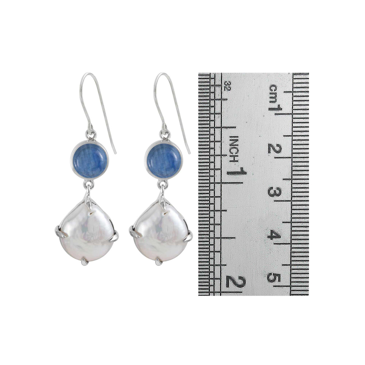 Sterling Silver Earring With Kynite Round, Pearl Drop
