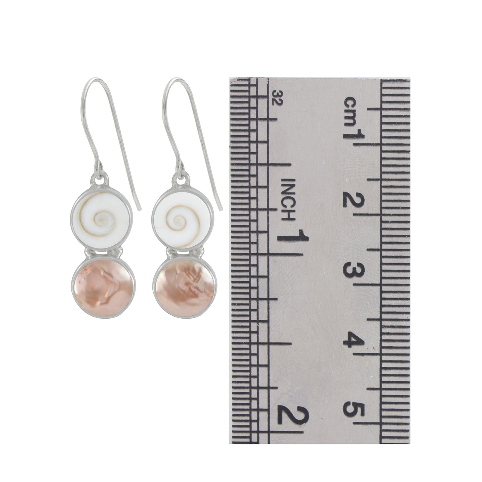 Sterling Silver Earring With Shell Spiral And Pearl Coin Peach
