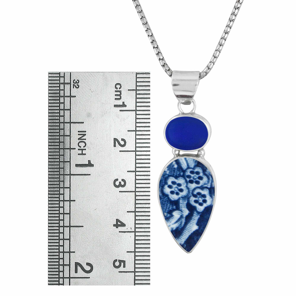 Silver Pendant With Sea Glass And Pottery