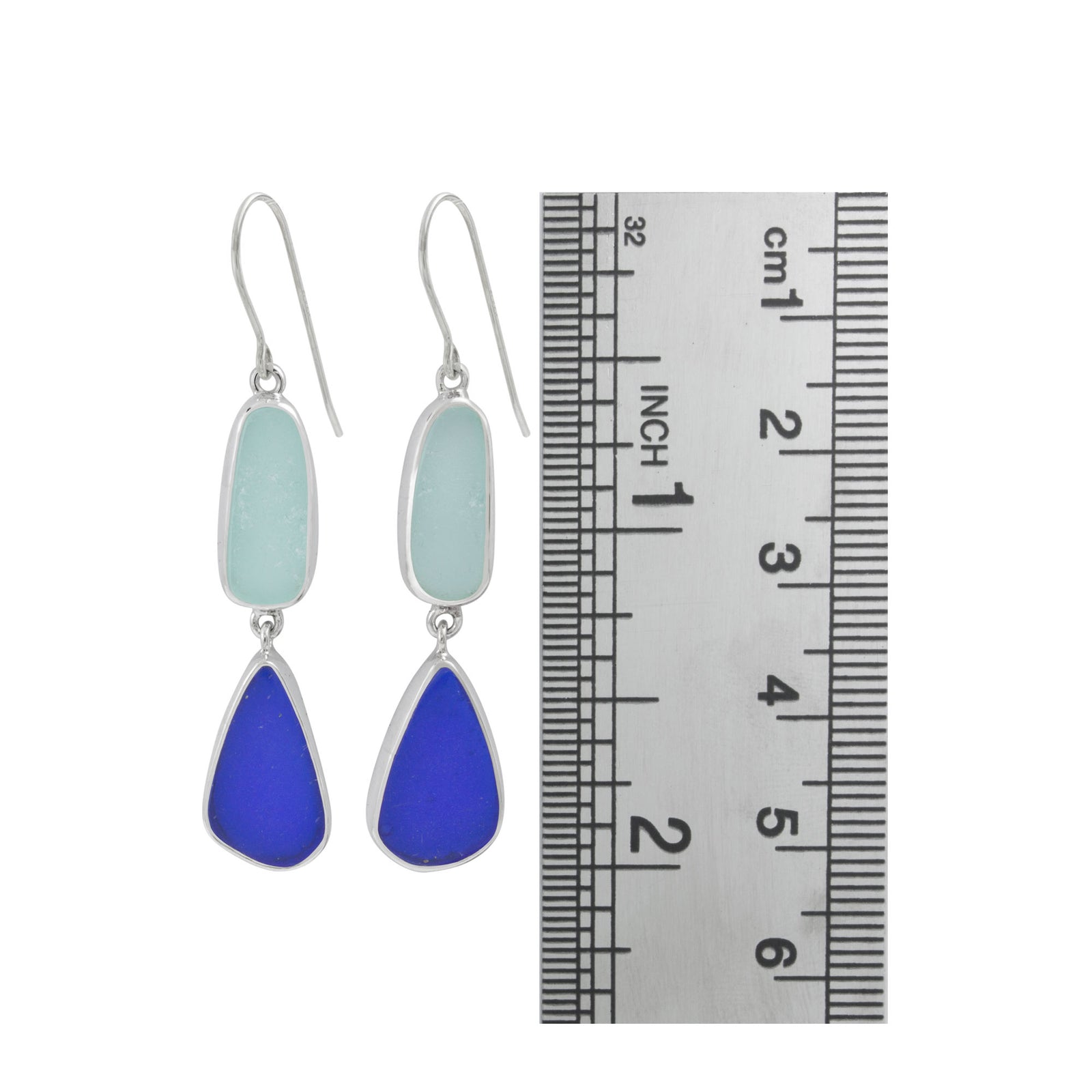 Sterling Silver Earring With Blue & Aqua Sea Glass